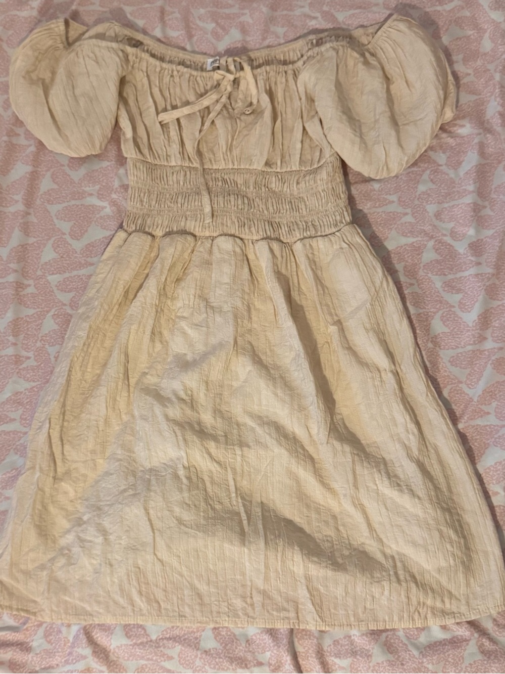 Cream Off-Shoulder Smocked Waist Dress